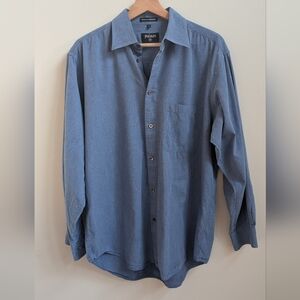100% Cotton Minos Men's Blue German Woven Button-Up Shirt Size Medium
